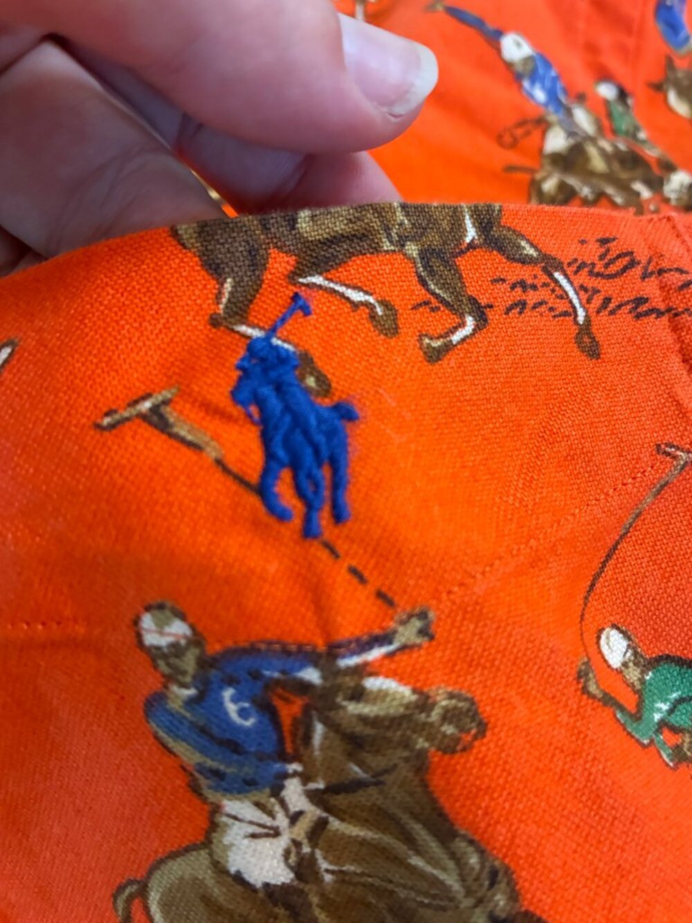 Polo Ralph Lauren Classic Fit Polo Match Oxford Shirt L Orange All Over Print - Picture 2 of 7